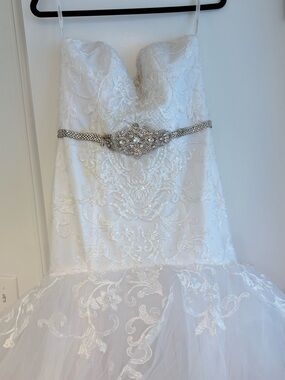 oleg cassini beaded lace wedding dress with pleated skirt As is Beaded Lace Wedding Dress with Pleated Skirt